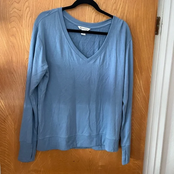 Athleta Blue V-Neck Sweatshirt L - Picture 1 of 9